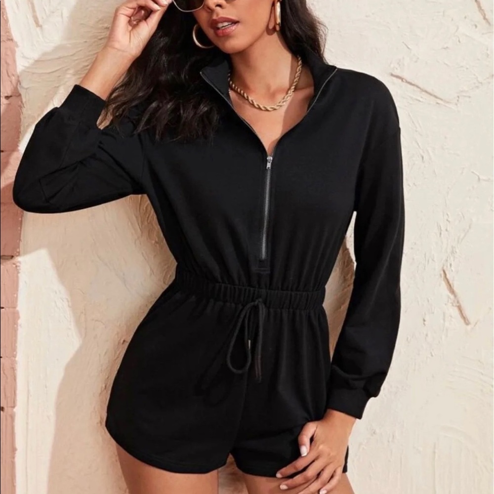Zip Up Knot Front Romper Black
